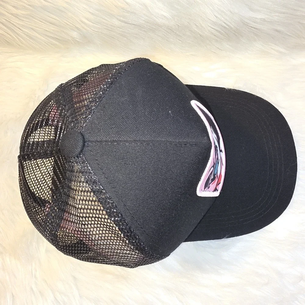 Trucker Hat BUU Black  Baseball Cap Adjustable Snapback Pink Mesh Back Anime